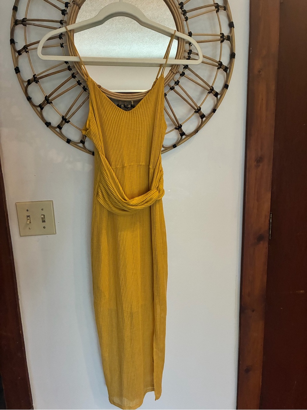 Express Ribbed Midi Slip Dress in Mustard